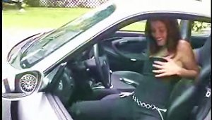 Very Horny Brunette Vixen Drills Her Shaved Coochie With A Toy In The Car