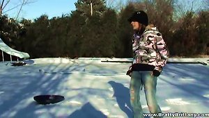 Britney Spring Plays In The Snow In Some Very Tight Jeans