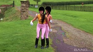 Four Jockey Babes Pleasuring Each Others' Juicy Muffs