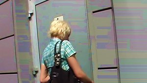 An Innocent Blonde Sucks A Strangers Cock In A Gas Station Bathroom