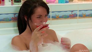Taking A Bath And Drinking A Cocktail When She Gets A Nice Surprise