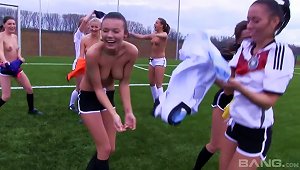 Soccer Girls Practicing And Stripping Down On The Soccer Field