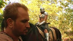 An Armored Babe Comes Across A Stud In The Woods That She Fucks